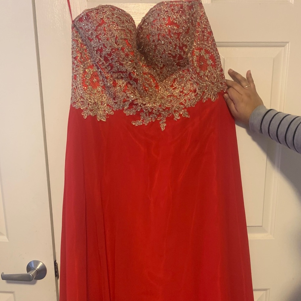 Strapless corset back red dress